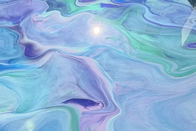 Soft blue, mint and lilac metallic epoxy floor